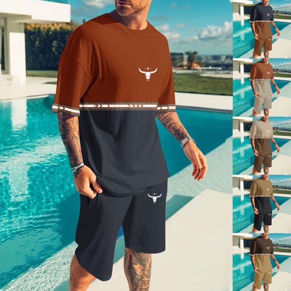 Track Suits Mens Crew Neck Short Sleeve Lightweight Shirts Short Pants Sets Men's Fashion Comfy Casual Leisure Outdoor Sports Suit Set