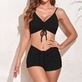 thumbnail image 4 of Bikini de dos piezas de moda para mujer, traje de baño sexy de color sólido con tiras pequeñas en las axilas y abertura para playa, color negro, 4 of 7