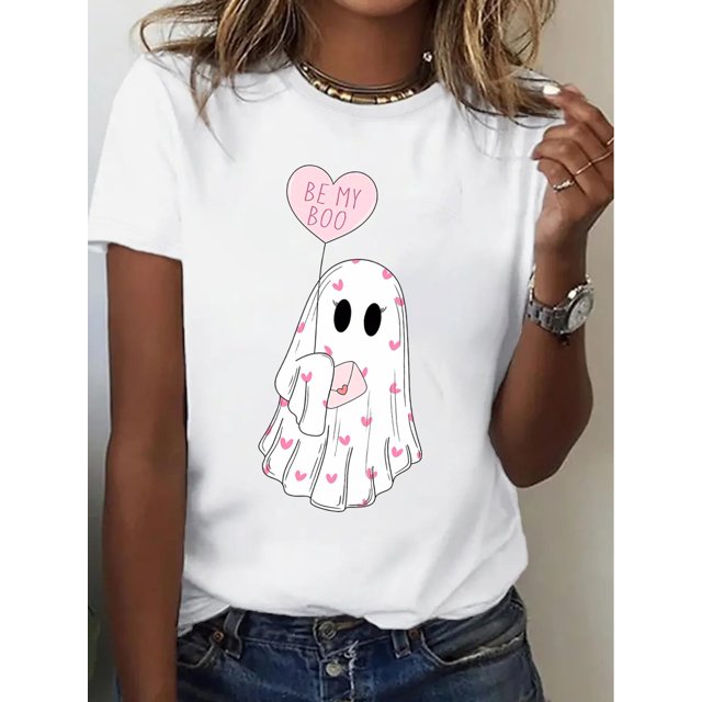 T-Shirt Graphique Cœur Imprimé Léopard pour Femmes - T-Shirt Décontracté à Col Rond Manches Courtes avec Détails Scintillants en Sequins, Tissu Polyester Doux, Parfait pour Printemps/été/automne