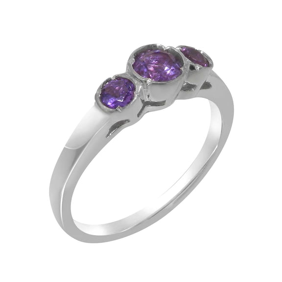 LBG British Made 9k White Gold Natural Amethyst Womens Anniversary Ring - 33 size options - Size 10