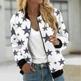 thumbnail image 2 of VINUSLI Bomber Jacket Women 2025 Causal Stars Print Zip Up Coats Long Sleeve Stand Collar Fall Jackets Lightweight Outerwear Tops White,XXL, 2 of 6