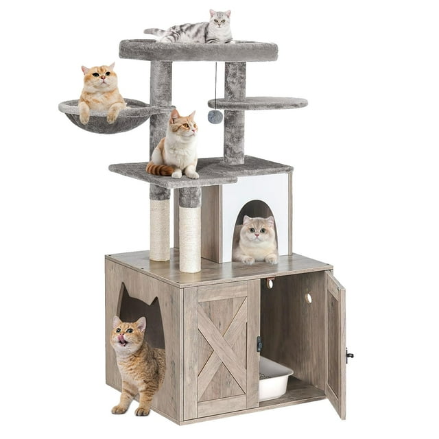 Caja de arena para gatos HavenlyYouth con árbol para gatos