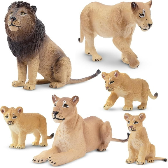 6PCS Realistic Lion Figurines with Lion Cubs, 2-5" Jungle Animals Figures Family Set Includes Baby Lions, Educational Toy Cake Toppers Christmas Birthday Gift for Kids Toddlers