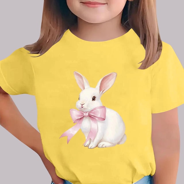 Blusas y camisas de manga corta con cuello redondo Camiseta estampada de manga corta de Pascua para niños Cuello redondo Manga corta Casual Versátil Para niñas Niños Top de poliéster