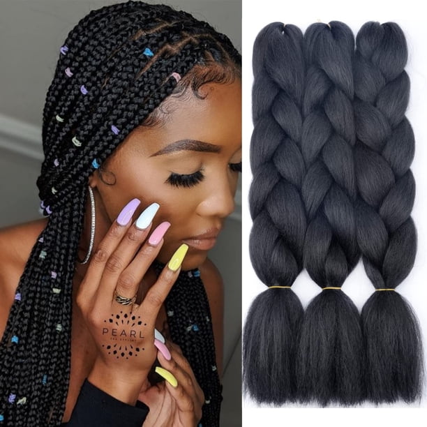 SOVAEER Extensiones de cabello trenzado Jumbo negro Trenza negra para cabello de ganchillo Fibra sintética de alta temperatura Un solo color para mujeres 24 pulgadas 100 g/paquete (3 paquetes/paquete