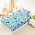 thumbnail image 4 of Homewish Cute Cartoon Cat Twin Sheets,Kawaii Floral Leaves Bedding,Teal,3 Pieces,1 Fitted Sheet and 1 Pillowcase, 4 of 6