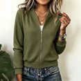 thumbnail image 2 of Vynhevius Women Bomber Jacket Solid Stand Collar Zip Up Textured Long Sleeve Pockets Casual Outerwear, 2 of 6