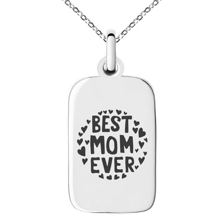 Stainless Steel Best Mom Ever Small Rectangle Dog Tag Charm Pendant (Diablo 2 Best Small Charms)