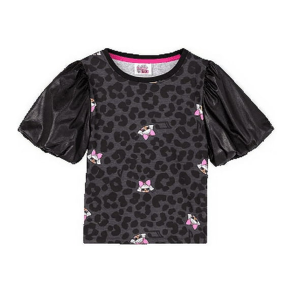 Girls' L.O.L. Surprise! Remix Leather Puff Short Sleeve T-Shirt - Black, XS(4/5)