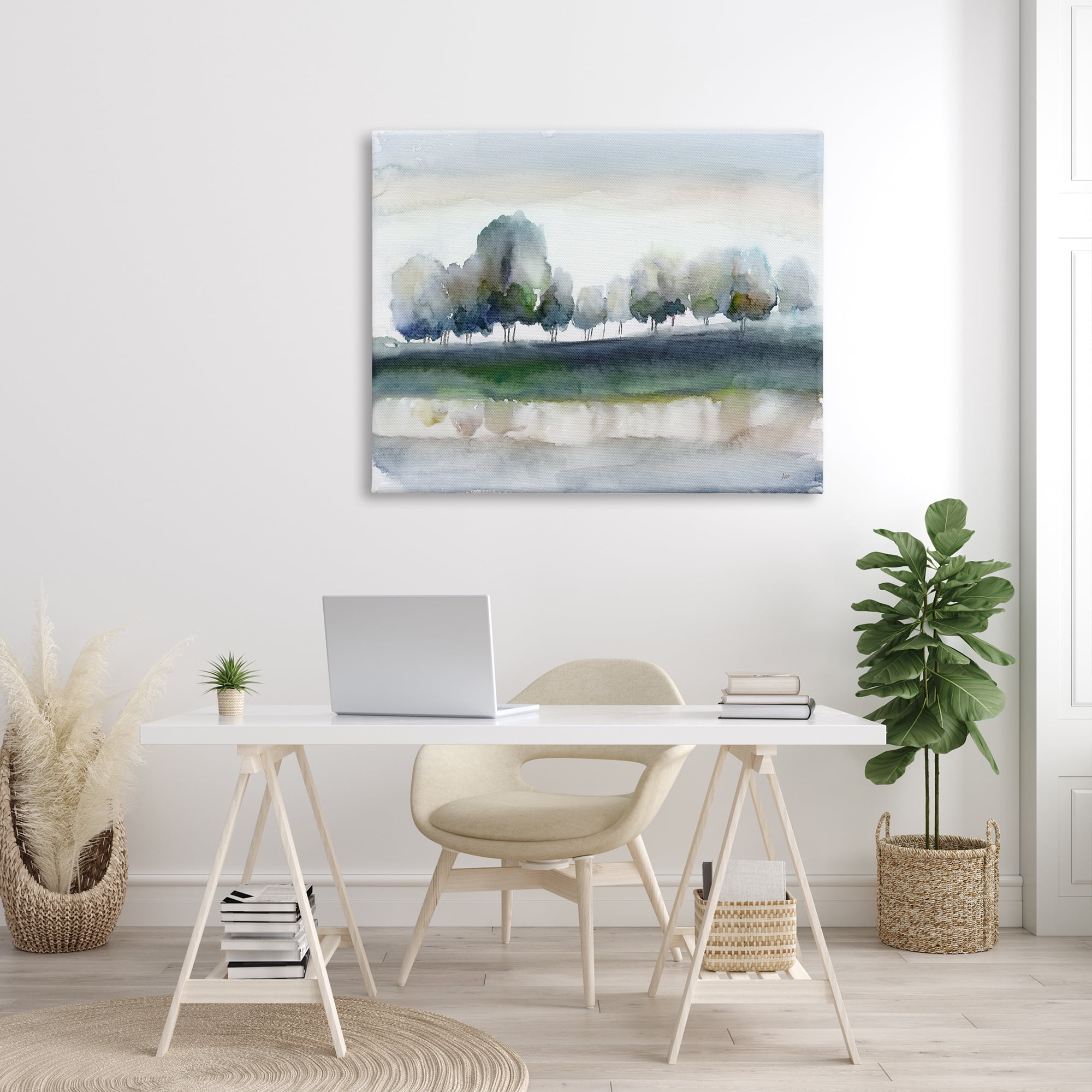 Stupell Industries Tree Orchard Flowing River Watercolor Nature Scene Painting Gallery Wrapped Canvas Print Wall Art, Design by Nan