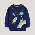 thumbnail image 2 of FINALGANG Boys Kids Casual Long Sleeve Sweatshirt Cartoon Space Rocket Print Crewneck Loose Fit Pullover For Daily Casual Wear Navy 5-6 Years, 2 of 7