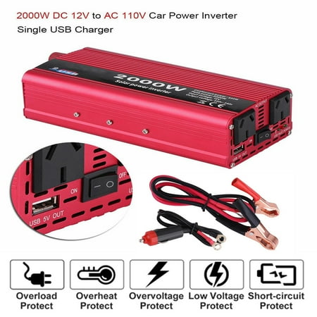 Anauto 2000W DC 12V to AC 110V Power Inverter Converter W/ Dual Outlets for Home Car Outdoor Use