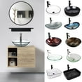thumbnail image 2 of FULLWATT Wall Mounted Bathroom Vanity Set with Mirror Storage Shelf, PVC Sheet Natural Cabinet with Black Side Panels (Cabinet + Sink), 2 of 10