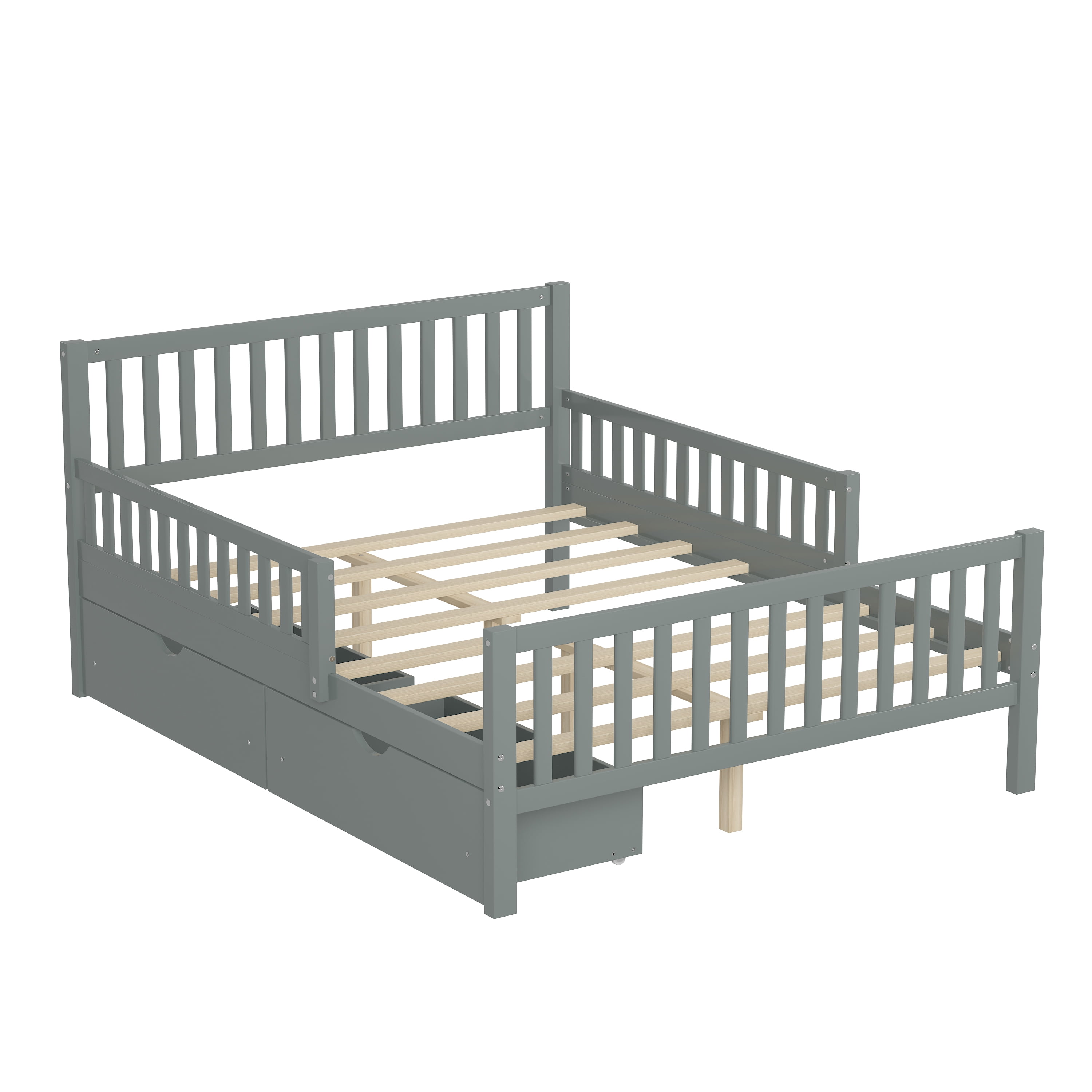 Noble house Twin Size Wood Platform Bed with Guardrails on Both Sides, Grey