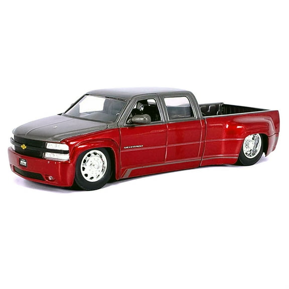 1999 Chevrolet Silverado Dually Pickup Truck Red Metallic and Gray with Stock Wheels "Just Trucks" Series 1/24 Diecast Model Car by Jada