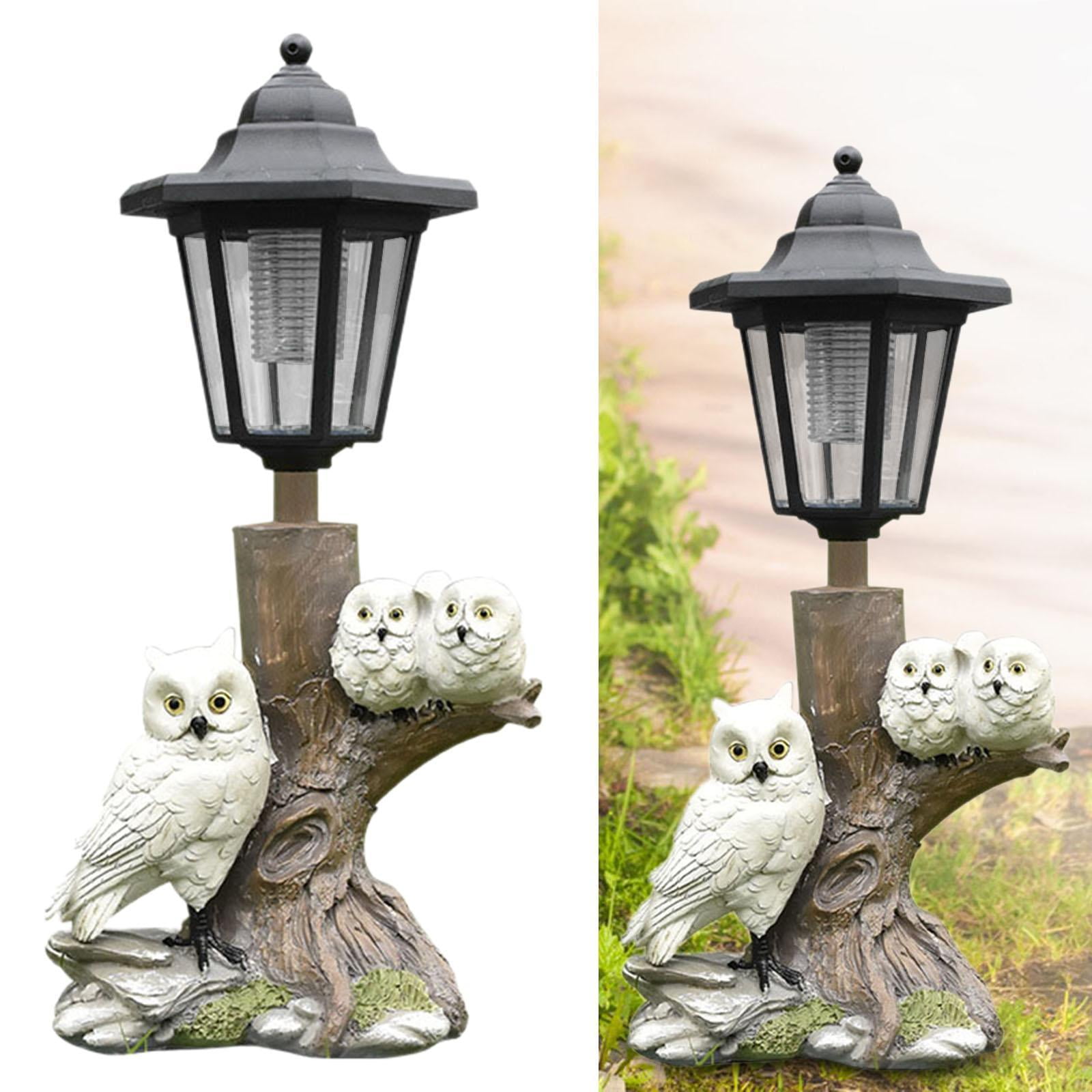 Fzaqwen Owl Figurine Collectible Gift Outdoor Yard Art Solar Lantern Solar Garden Statue