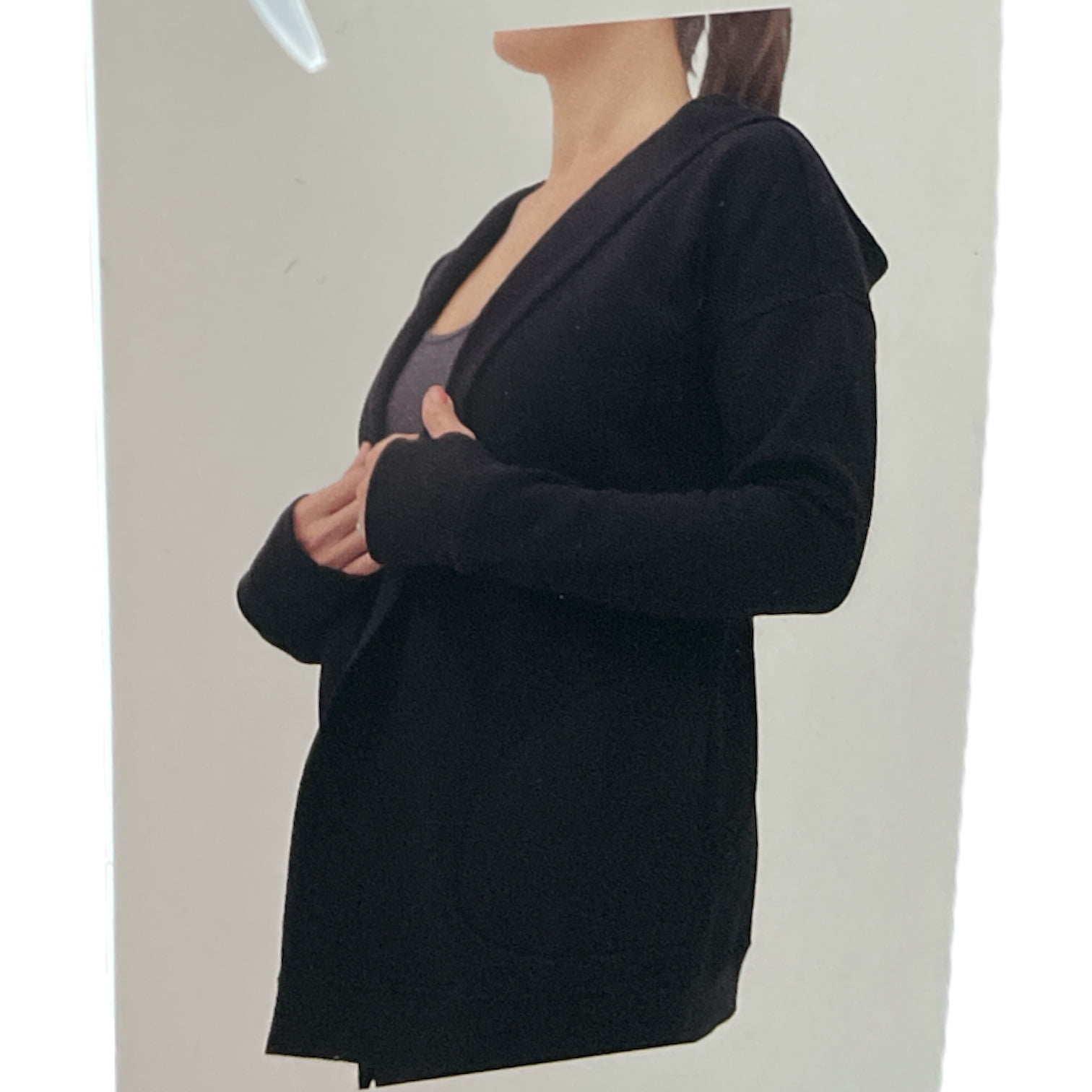 Active Life Women's Fleece Lined Long Hooded Cardigan W/ Thumbholes (Black,  L)