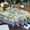 Blue-lemon, variant on Lemon Outdoor Tablecloth with Umbrella Hole for Oval Table, Waterproof Strip Patio Table Cloth with Zipper - 60 x 84 inches