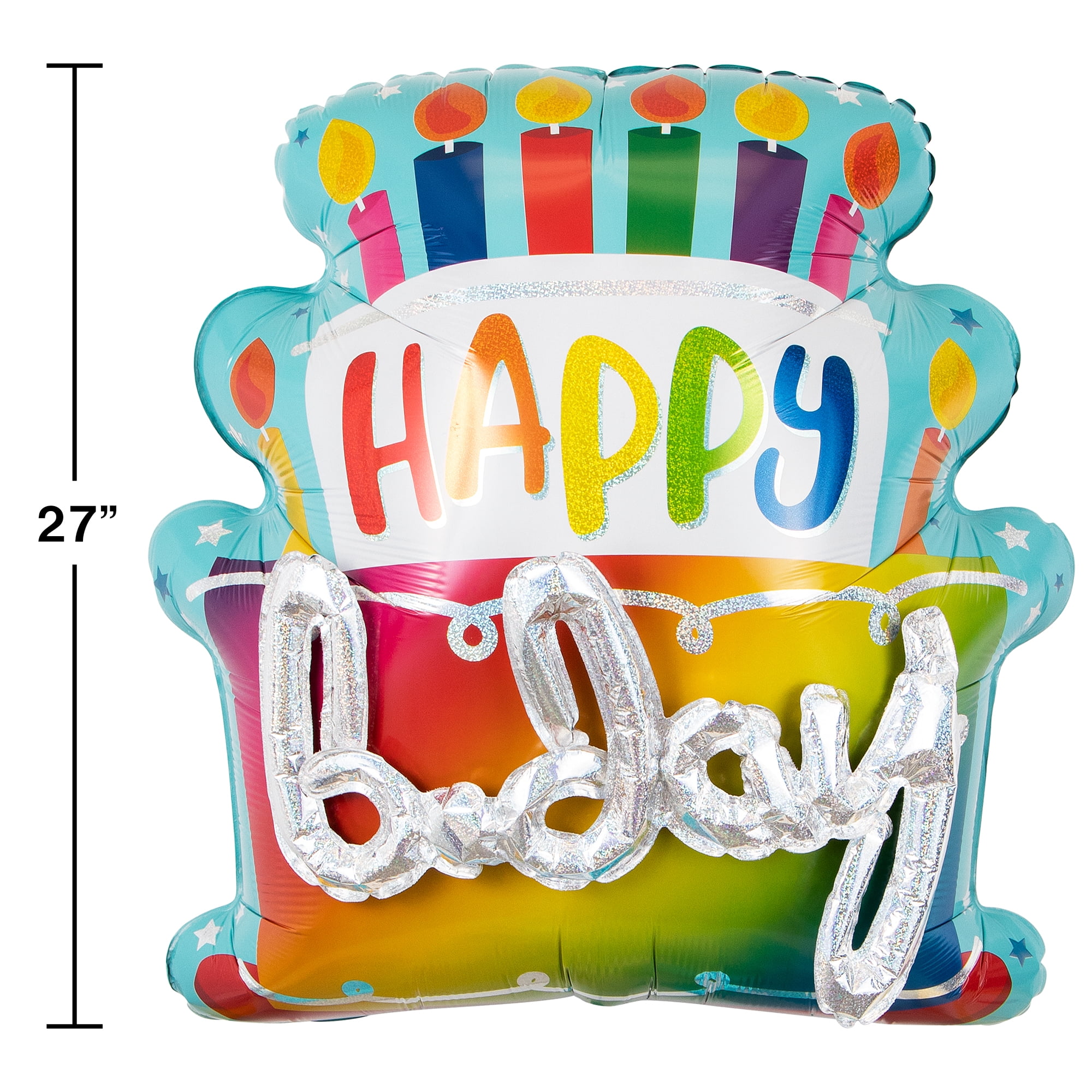 27 inch Happy Birthday Cake Foil Balloon, Multicolor, by Way To Celebrate