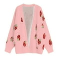 thumbnail image 5 of Sweaters for women Women's Knit Sweater Coat Long Sleeve Open Front Cardigan With Strawberry Jacquard Pattern Stylish Loose Fit Outwear For Fall Winter christmas sweater women, 5 of 6
