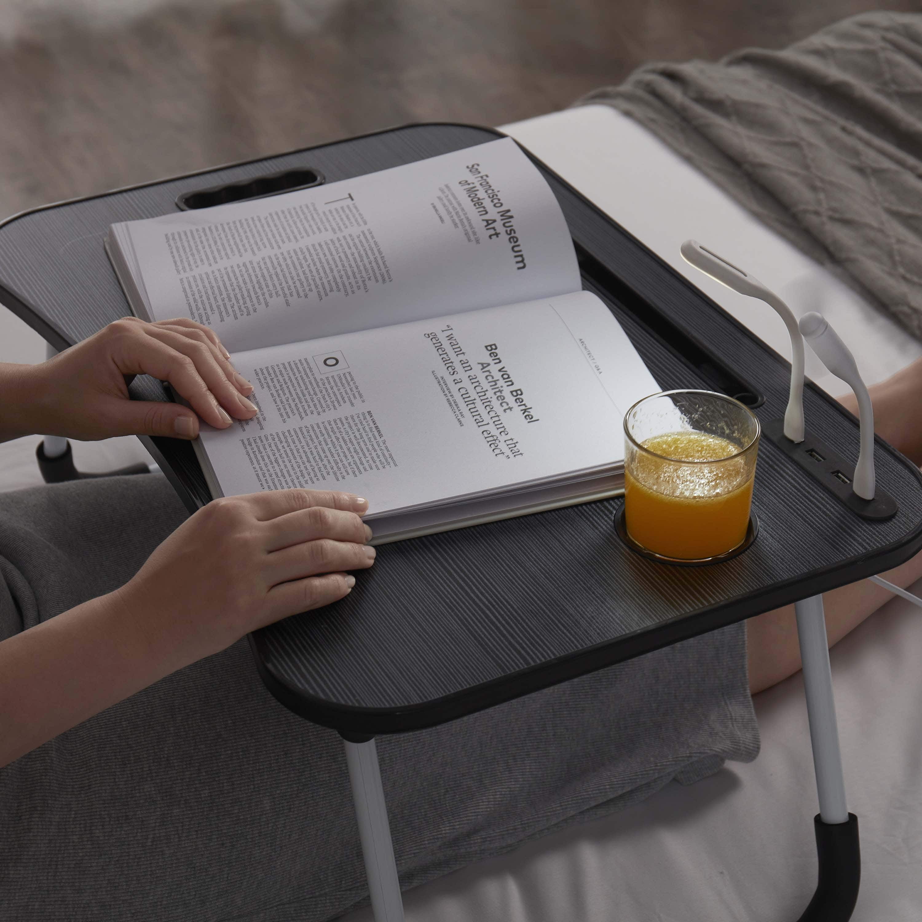 Lammaloe Foldable Lap Desk with USB Ports, Portable & Lightweight Laptop Desk for Bed and Couch - Ideal for Working, Reading, or Eating, Large