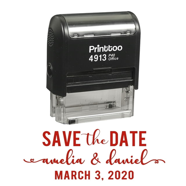 Printtoo Personalized Red Self Inking Wedding Stamp Custom Save The Date Rubber Stamper -58 x 22 mm