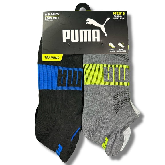 PUMA SOCKS MEN'S - LOW CUT - EDGE 253 - BLUE GREY - LARGE (10-13) PACK 6 XX