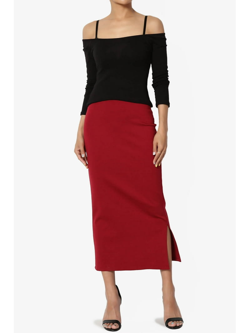 TheMogan Women's S~3X Side Slit Ponte Knit High Waist Mid