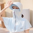 thumbnail image 2 of Unisex UV Protection Sun Hood Hat with Zipper, Full Face Neck Shoulder Cover Breathable Solid Color Sun Cap for Cycling Driving Hiking Spring Summer Blue Free Size, 2 of 7
