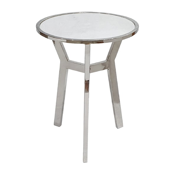 Renaissance Side Table with Marble Top - Silver Accent Table, 17.5" Dia. x 23.5"H, Elegant Living Room Decor