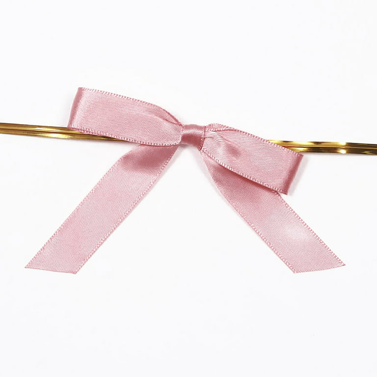 50 Pcs  10 Dusty Rose Pre Tied Ribbon Bows, Satin Ribbon With Gold Foil  Lining For Gift Basket & Party Favors Decor