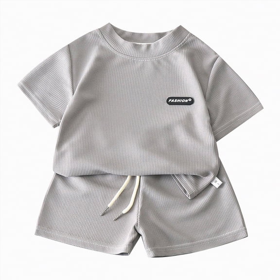 Ccpelsie Boys Clothes Summer 2 Pieces Outfit Set Print Short Sleeve Shirt   Elastic Waist Shorts(A01-Grey,9-10 Years)