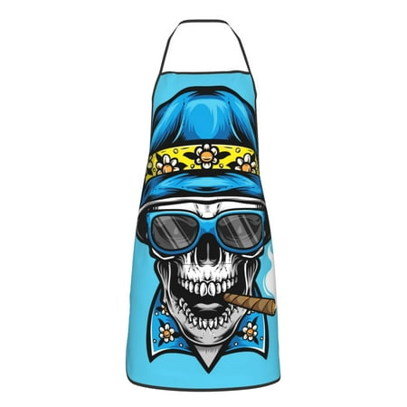 

XMXY Chef Aprons with Pockets for Women Men Skull Wearing Bucket Hat Waterproof Cooking Kitchen Aprons 28.3 x 20.4 Inches