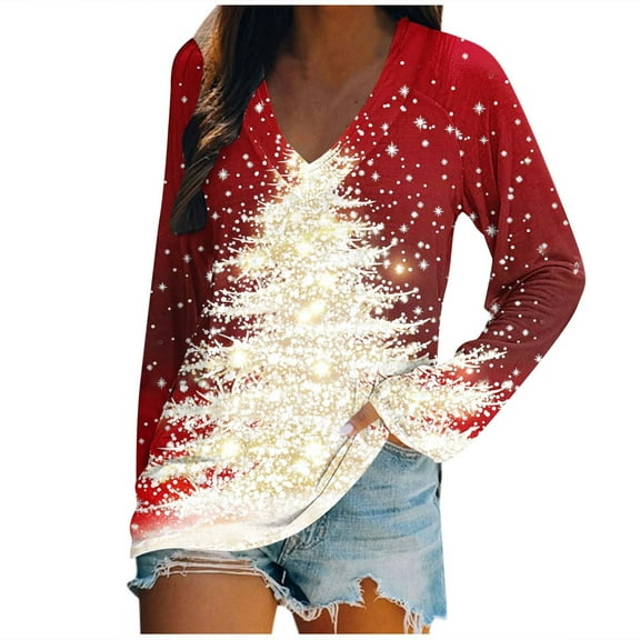asdoklhq Christmas Womens Sweatshirts Fashionable Christmas Lady Printed Top Multicolor 4X