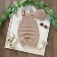 thumbnail image 7 of Baby Knitted Romper Newborn Solid Color Sleeveless Sweater Infant Overalls With Warm Hat Set Size 9 M-12 M, 7 of 7