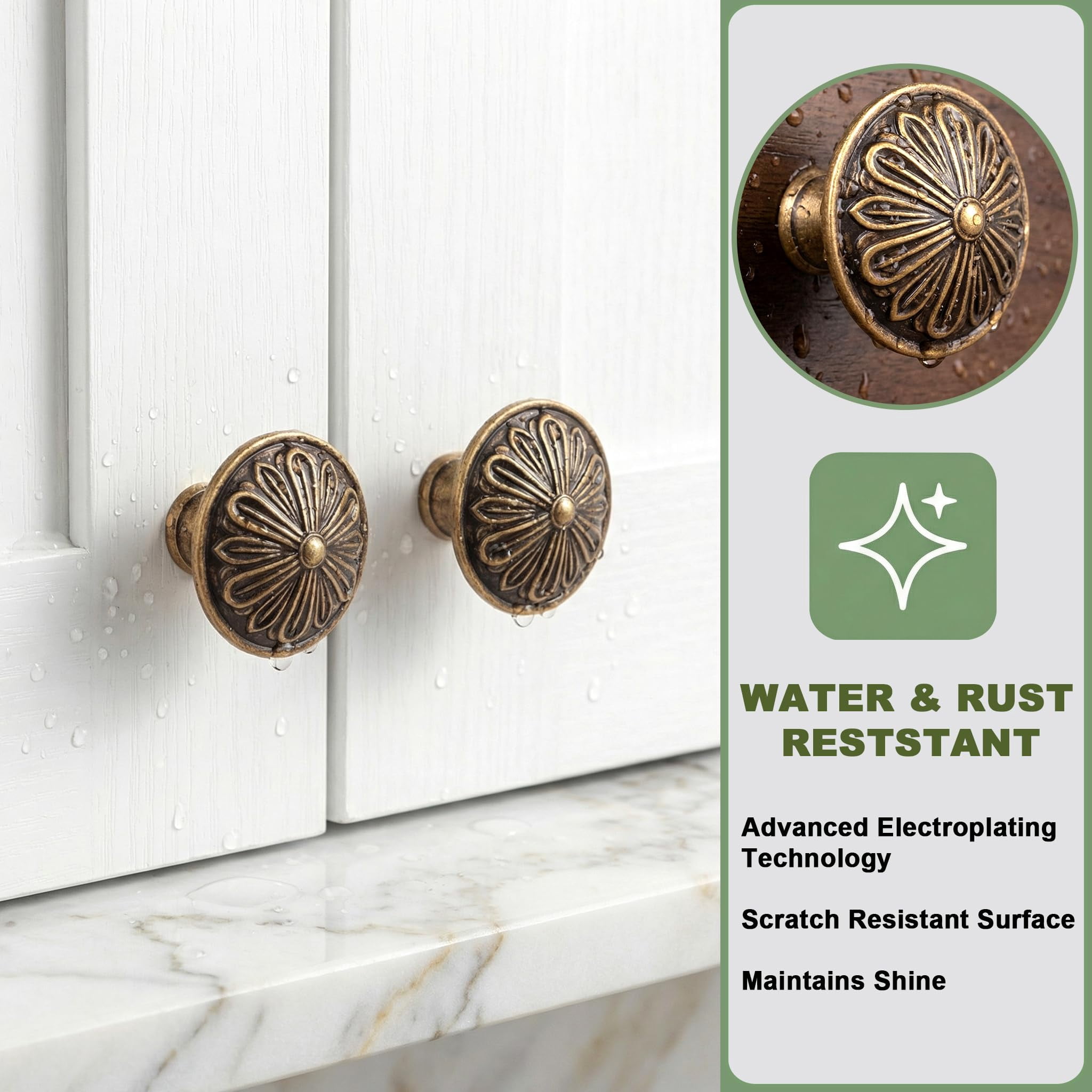 Antique Brass Cabinet Knobs Handles 10 Pack,Solid Zinc Alloy 1.4"Dia Round,Vintage Brass Kitchen Cabinet Handles for Cabinets and Drawers,Drawer Knobs Pulls Vintage Dresser Knobs Closet Door Knobs