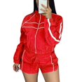 thumbnail image 6 of Womens Tracksuit 2 Piece Sets,Zip Up Cropped Jacket with High Waist Shorts,Long Sleeve Athletic Sweatsuits,Casual Summer Outfits for Workout Travel Red M, 6 of 9