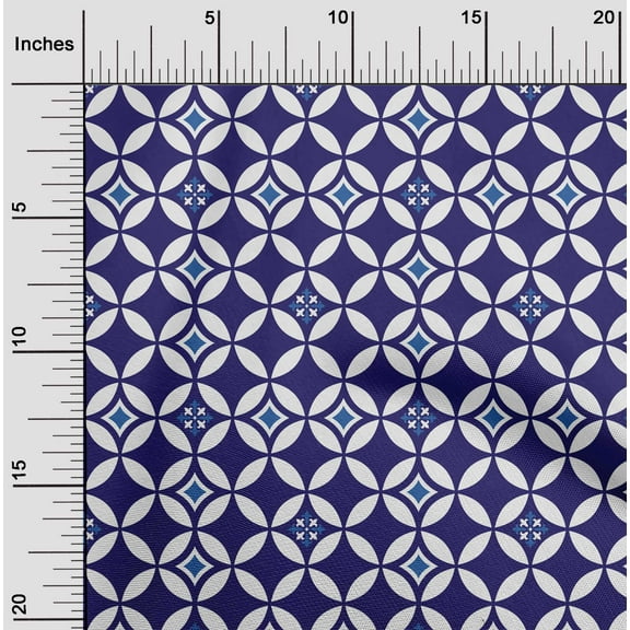 oneOone Cotton Jersey Blue Fabric Floral & Tiles Moroccan Craft Projects Decor Fabric Printed By The Yard 58 Inch Wide