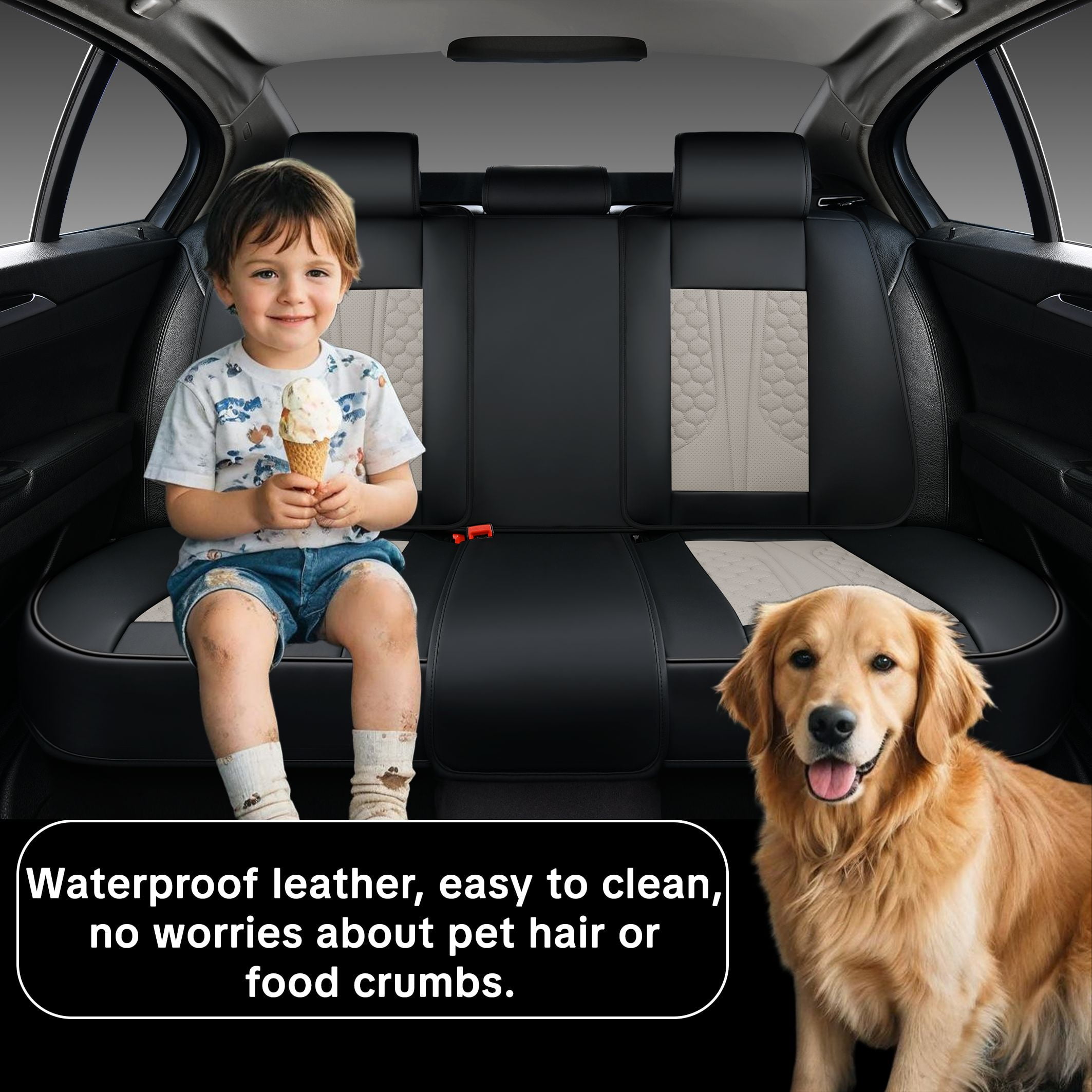 Car Seat Cover for Hyundai Tucson 2005-2026, Black and Gray Car Seat Covers, Premium Leather, 5 Piece Full Set, Waterproof, Anti-Slip, Suitable for All Seasons, Beautify the Interior of Old Cars