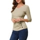 thumbnail image 5 of Blusa de mujer con fruncidos Inspire Chic, decoración de botones, cuello en V, manga 3/4, top de punto sólido, XS color caqui claro, 5 of 8