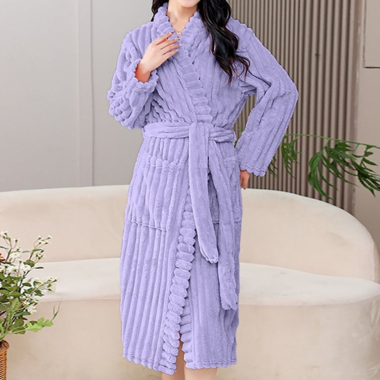 Terry Cloth Robes for Women Shower Flannel Bathrobe Soft Quick-Dry Fleece Ladies Robe Pajamas Sleepwear, Purple, XXL