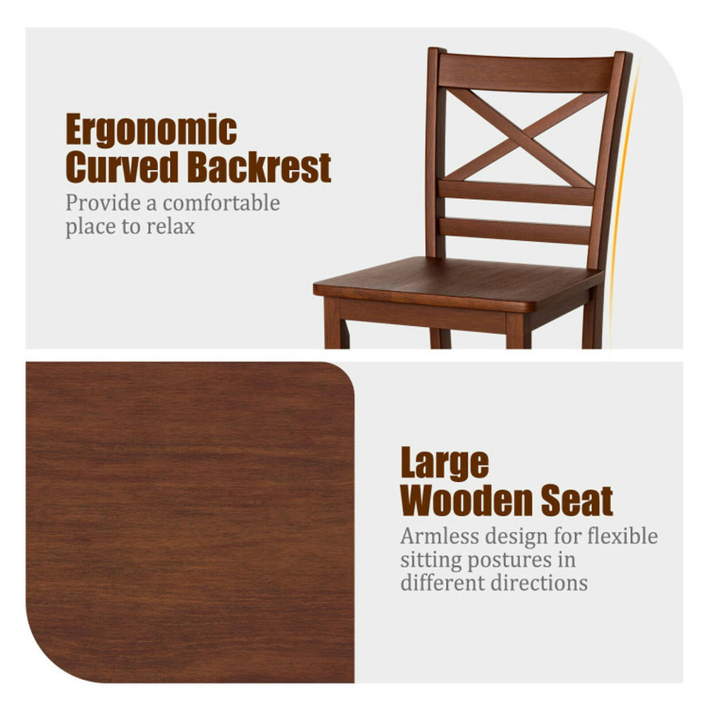 Demi Bonn Set of 2 Bar Stools 25" Counter Height Bar Stools with Rubber Wood Legs, Modern Dining Chair with Backrests, Brown