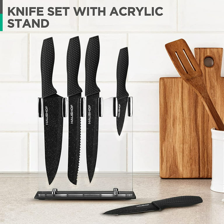 HAUSHOF Kitchen Knife Set, 5 Piece Knife Sets with Block, Premium Steel Knives  Set for Kitchen with Ergonomic Handle, Great for Slicing, Dicing&Cutting 