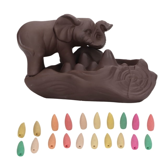 Quemadores de incienso de reflujo de elefante con 20 conos de incienso de gres rojo que alivian la ansiedad. Porta incienso de reflujo para salón de té.