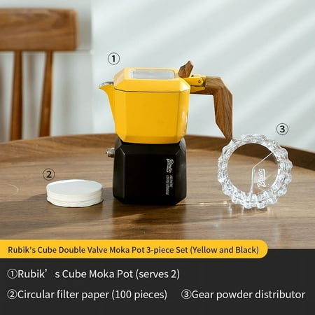

BINCOO Double Valve Moka Pot Square Coffee Pot Espresso Coffee Maker for Home and Outdoor Two cups-Option Yellow Black-3pcs