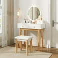 thumbnail image 1 of Costway Ensemble de Coiffeuse avec Miroir à DEL Éclairé Miroir Rond et Tabouret Rembourré Doux 4 Tiroirs, 1 of 10