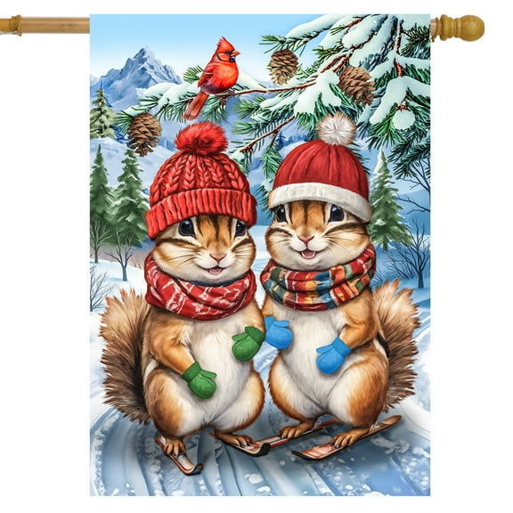 Briarwood Lane Winter Chipmunks House Flag