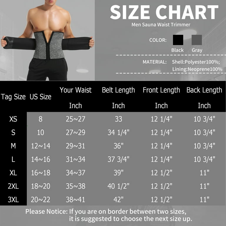 Mens waist trainer size chart new arrivals