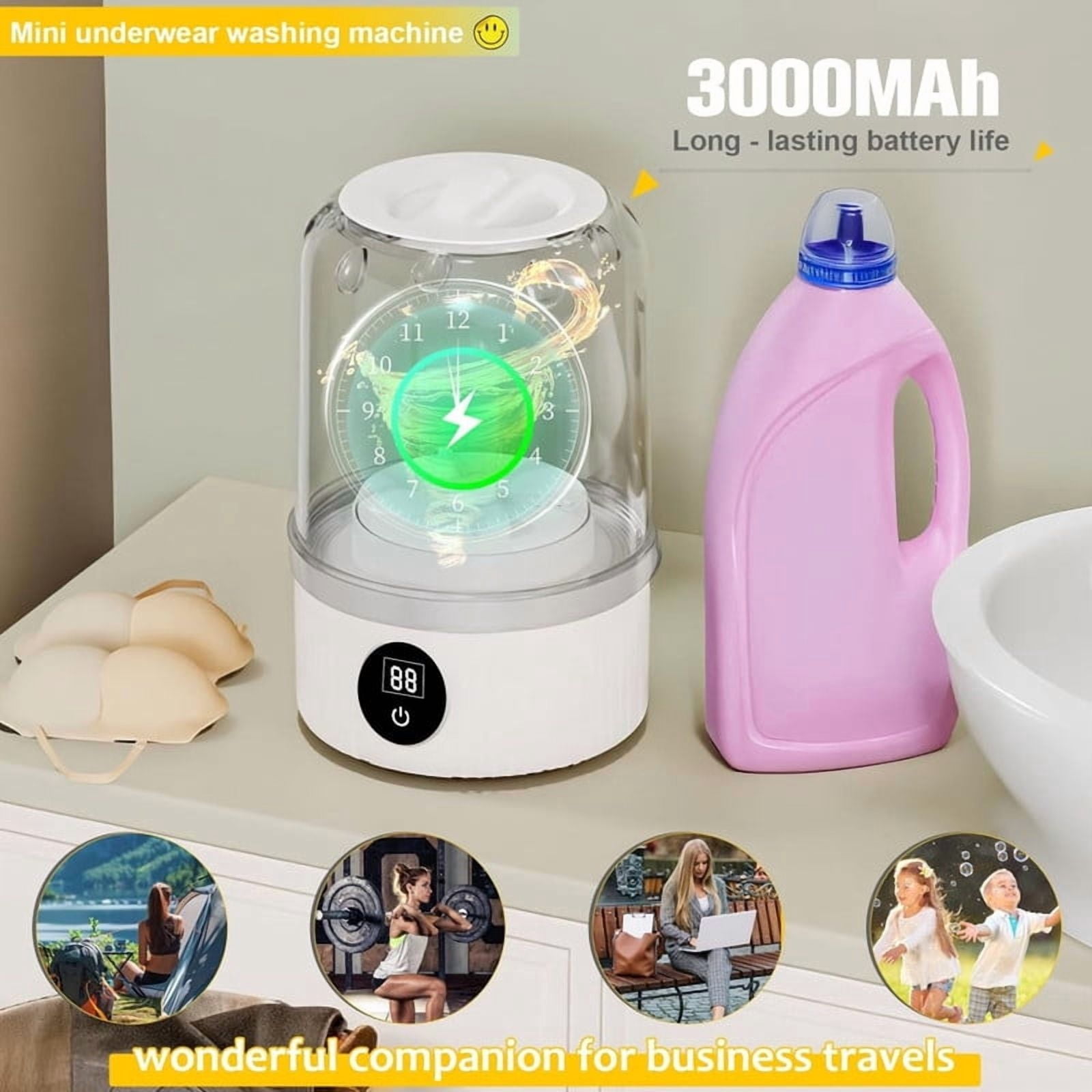 OFEFE Portable Mini Washing Machine - 2025 Upgraded Underwear Washer with Ultrasonic Cleaning, Rechargeable Cordless Laundry Cup for Bra, Socks, Delicates (Fully Automatic)