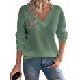 thumbnail image 1 of Blusas de Punto Gofre para Mujer, Blusas Casuales de Larga con Farol, Cuello en V, Camisetas Oversize. Verde S, 1 of 8